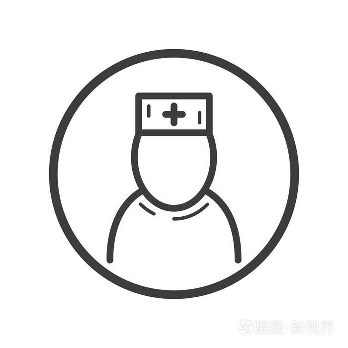 黑白线条艺术医生图标在圆框架