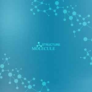 分子结构和在蓝色背景上的通信。矢量图