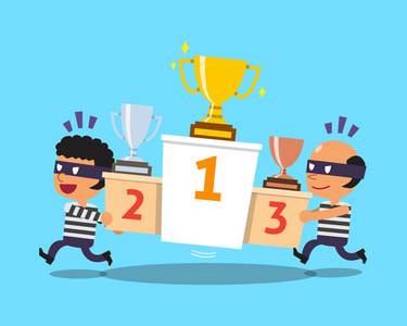 奖杯卡通卡通小偷偷走了获奖者登上领奖台和奖杯照片