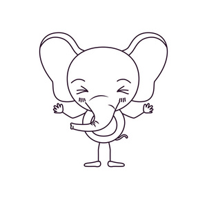 闭着眼睛素描剪影漫画的可爱的大象的笑容