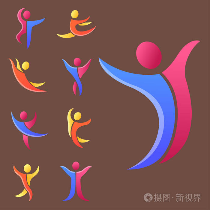 剪影抽象人性能特征标志人类图姿势矢量图
