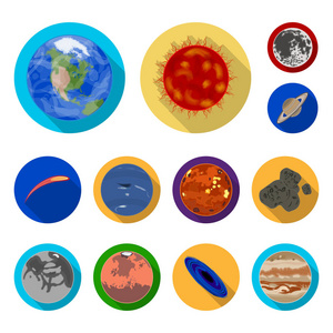 太阳系的行星扁平的图标集为设计集合。宇宙与天文学矢量符号股票网页插图