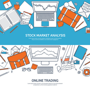矢量图。 平坦的背景。 市场贸易。 交易平台