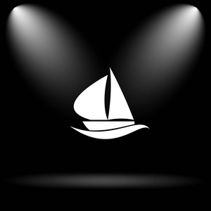 帆船图标。黑色背景上的互联网按钮