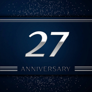 银色的数字和银色在蓝色背景上的纸屑.