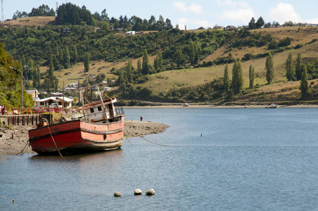 木捕鱼船卡斯特罗湾智利