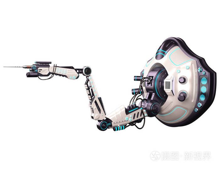 孤立在白色背景上的机械臂 3d 插图