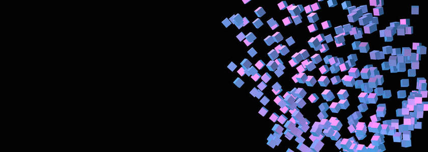 粉红色紫罗兰色和蓝色立方体在黑色背景与拷贝空间3d 例证