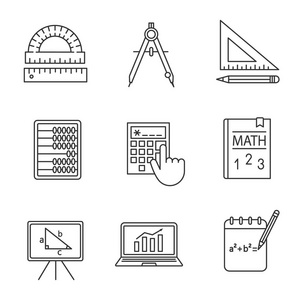算盘线图标数学线性图标设置.几何学和代数.