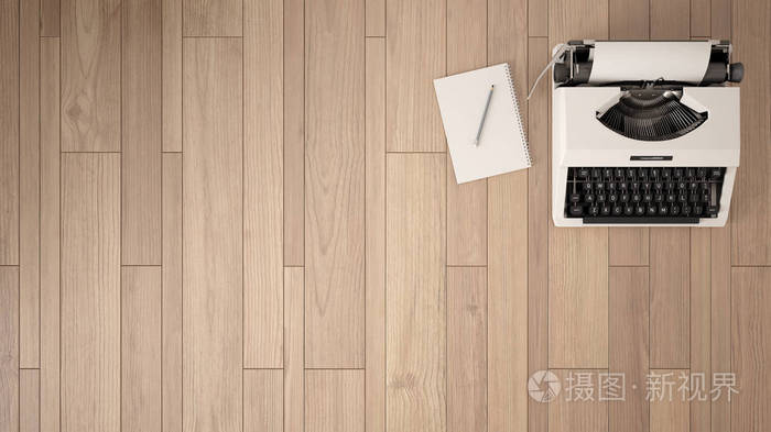 桌子上的作家.工作场所组织背景.顶视图机智