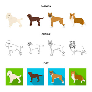 犬种卡通, 轮廓, 平面图标集集合为设计。狗宠物矢量符号股票 web 插图
