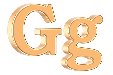 带衬线，3d 渲染的英语金色字母 G