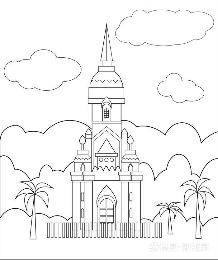 向量宫殿在沙漠为着色书插画-正版商用图片0rotsn-摄图新视界