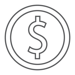 美元模式美元硬币薄线图标, 金融和银行, 货币符号, 矢量图形, 一个