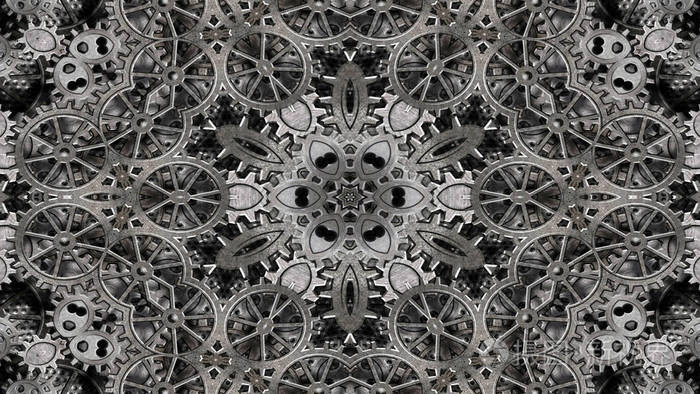 抽象金属工业与技术概念对称图案观赏装饰万花筒运动几何圆和星形