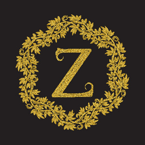 金闪闪发光字母 Z 字母中的复古风格