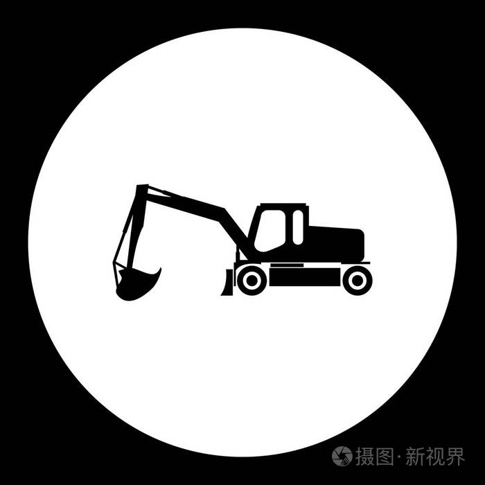 施工挖掘机简单轮廓的黑色图标 eps10