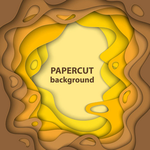 矢量背景与黄色渐变彩色纸切割形状。3d. 抽象纸艺风格, 设计布局为商务演示, 传单, 海报, 印刷品, 装饰, 卡片, 小册子