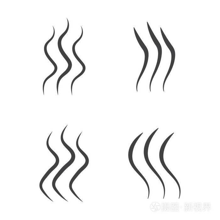 气味,气味或热蒸气剪影由孤立的白色背景上的 3 线股票矢量图插画