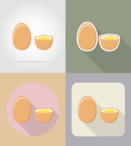 鸡蛋的食物和对象平面图标矢量图