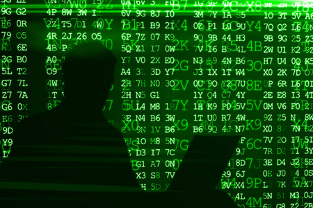 数字矩阵黑客对矩阵的下降绿色背景计算机代码数字 3d 图的概念性表示