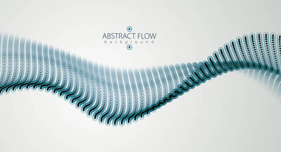 流动的粒子波, 动态的声音运动。3d 矢量插图。模糊点的美丽波形阵列