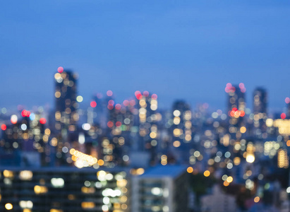 模糊城市景观夜景建筑与照明