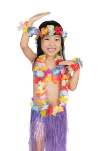 亚洲的中国小女孩在夏威夷服装
