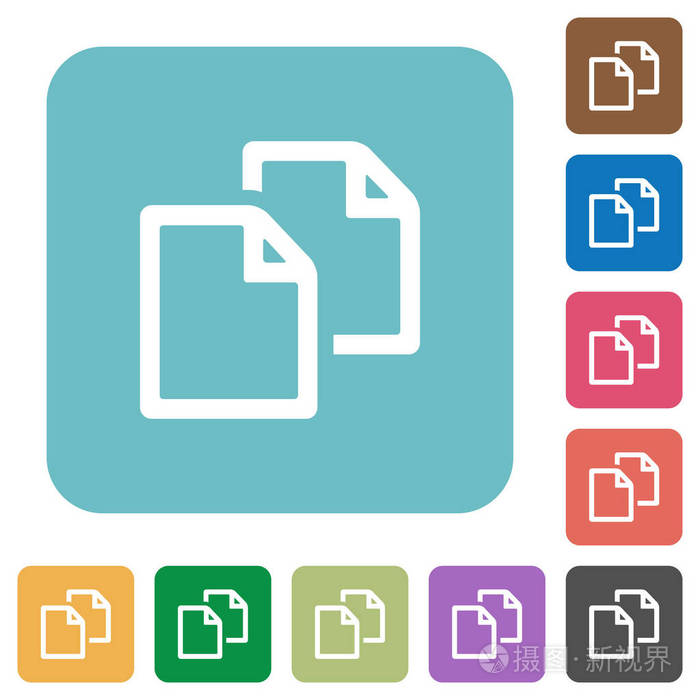 复制文档彩色圆形正方形背景上的白色平面图标