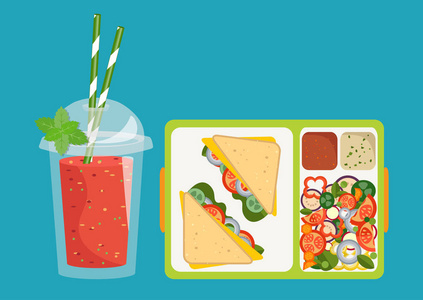 午餐盒和健康的食物。健康的生活方式的概念