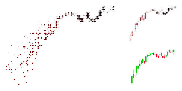 断点半色调烛台图表增长减速图标
