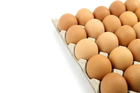 托盘上的鸡蛋被隔绝的白色背景