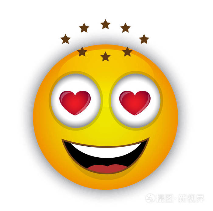 单黄色的表情在心的眼睛里快乐和爱
