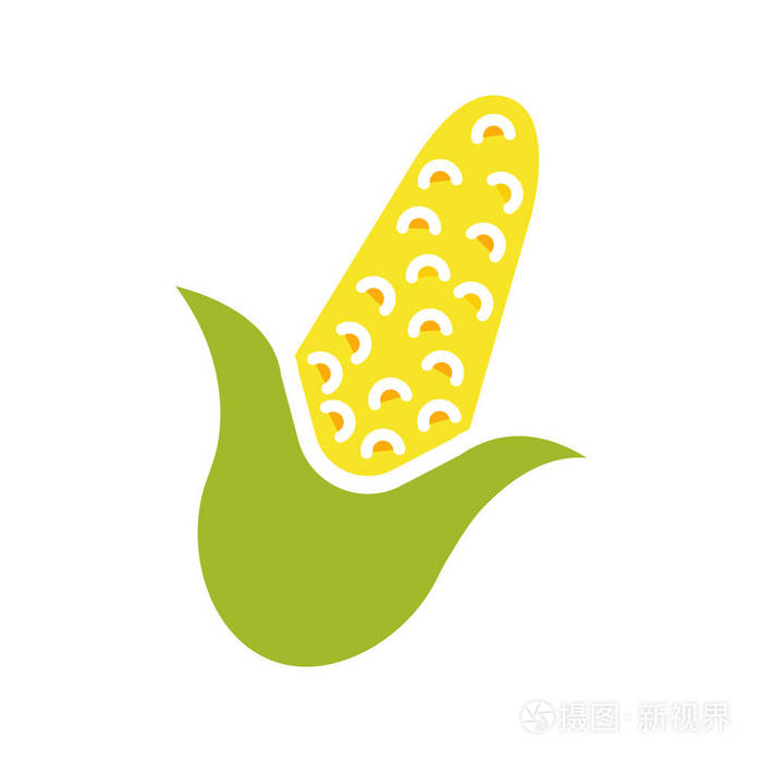 玉米字形颜色图标。玉米。无轮廓的白色背景上的剪影符号。负空间。矢量插图