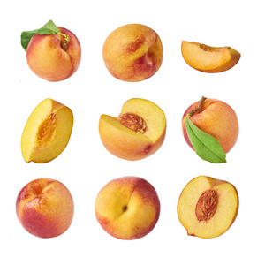 集不同新鲜熟桃和叶, 高分辨率图像