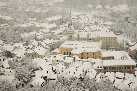 冬季暴风雪卢布尔雅那斯洛文尼亚