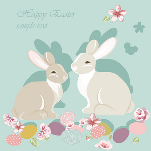 可爱兔子的快乐复活节卡片