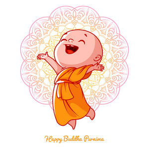 小小佛小小快乐和尚在橙色长袍照片