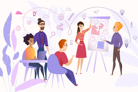 商业团队集思广益卡通矢量概念照片
