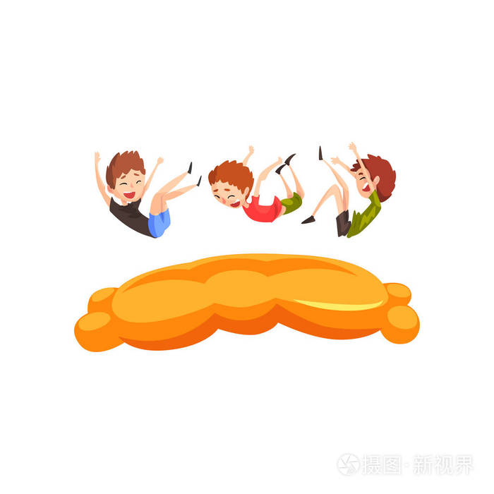 可爱的男孩跳上充气蹦床矢量插图白色背景插画-正版商用图片0rq69v-摄