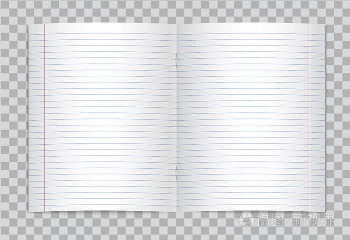 媒介打开了现实地衬里小学抄写在透明背景的红色边缘 样板或模板的空白内衬打开的笔记本或练习本的书籍与主食插画 正版商用图片0rqaz2 摄图新视界