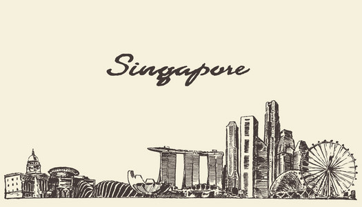 新加坡的天际线矢量图素描画照片