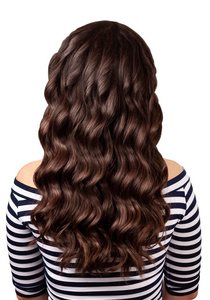 长长的黑卷发的黑发女人的背影照片