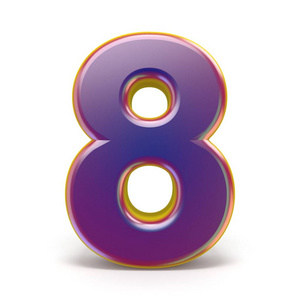 数字八8紫色字体黄色轮廓3d 渲染插图在白色背景上隔离