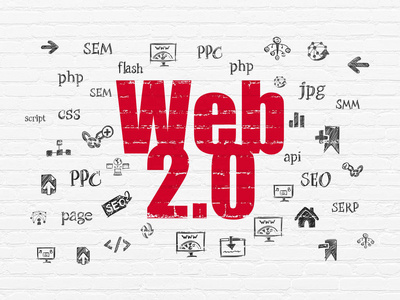 Web 设计概念 Web 2.0 在背景墙上