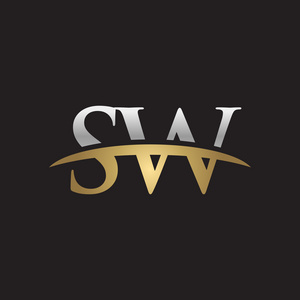 首字母 Sw 金银耐克标志旋风 logo 黑色背景