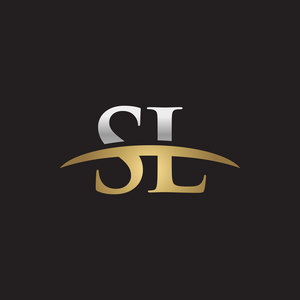 首字母 sl 金银耐克标志旋风 logo 黑色背景照片