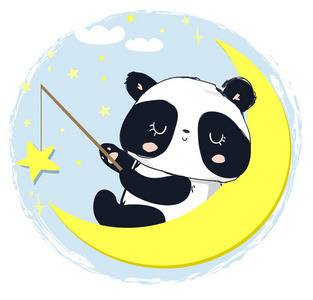 手绘可爱的熊猫.矢量插图照片