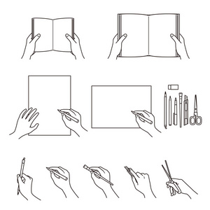 手势 02, 书籍, 文具, 写作工具, 矢量文件集照片