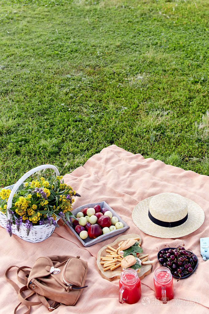 在公园的草地上野餐